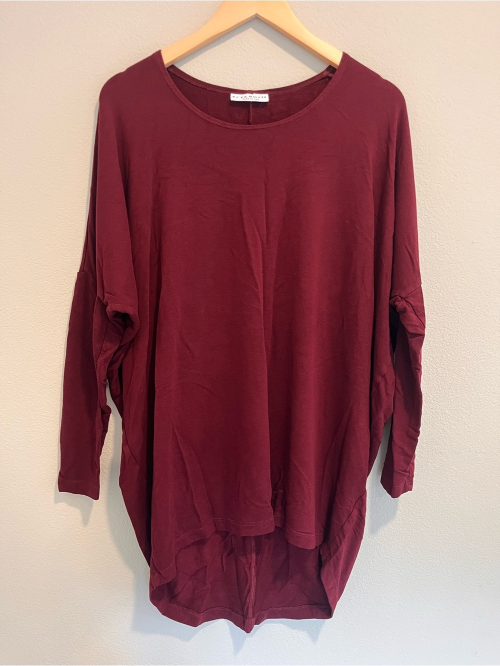 bryn Walker Long Sleeve Tunic Top Scoop Neck Wine Burgundy Small Lagenlook